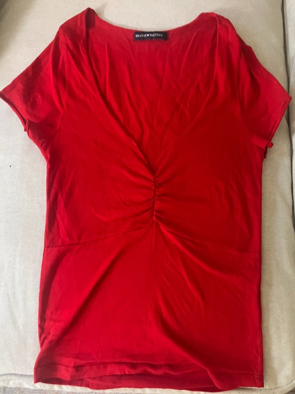 Brandy Melville - Women’s Red Short Sleeve Ruched Tee - Size S